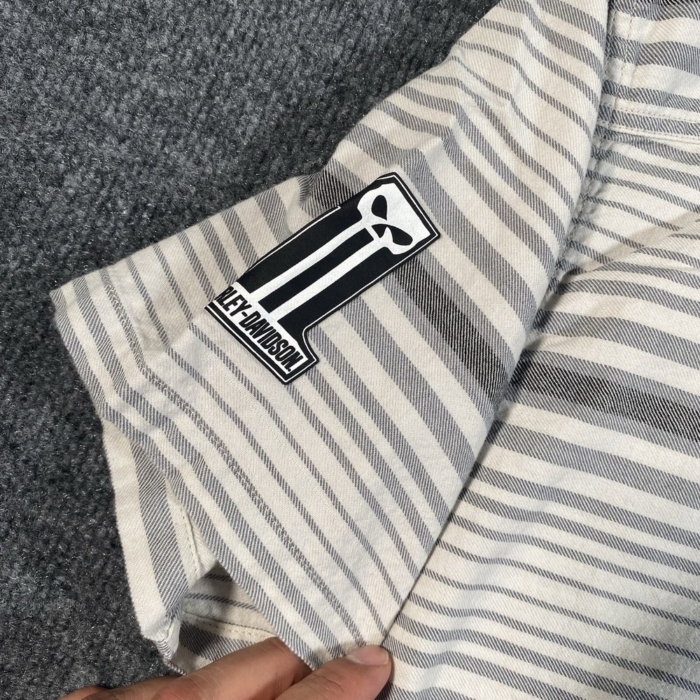 Harley Davidson Mens L Striped Short Sleeve Button Shirt Motorcycles Mechanic - Picture 7 of 8